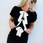 MINE Tops - Blouses Crinkle Puff Sleeve Bow Top In Black
