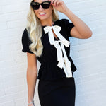 MINE Tops - Blouses Crinkle Puff Sleeve Bow Top In Black