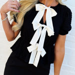 MINE Tops - Blouses Crinkle Puff Sleeve Bow Top In Black