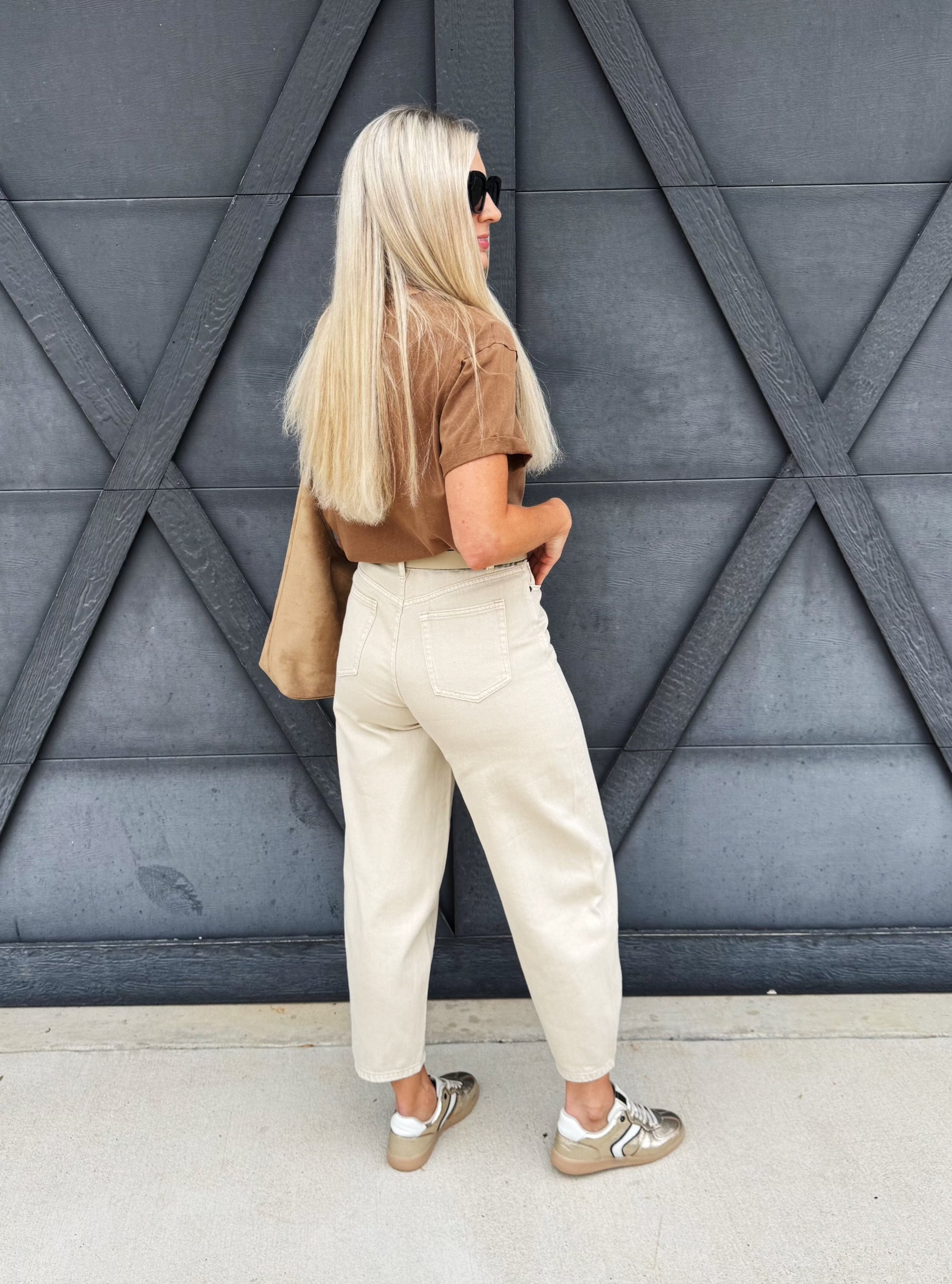 Washed Barrel Pants In Beige - Infinity Raine