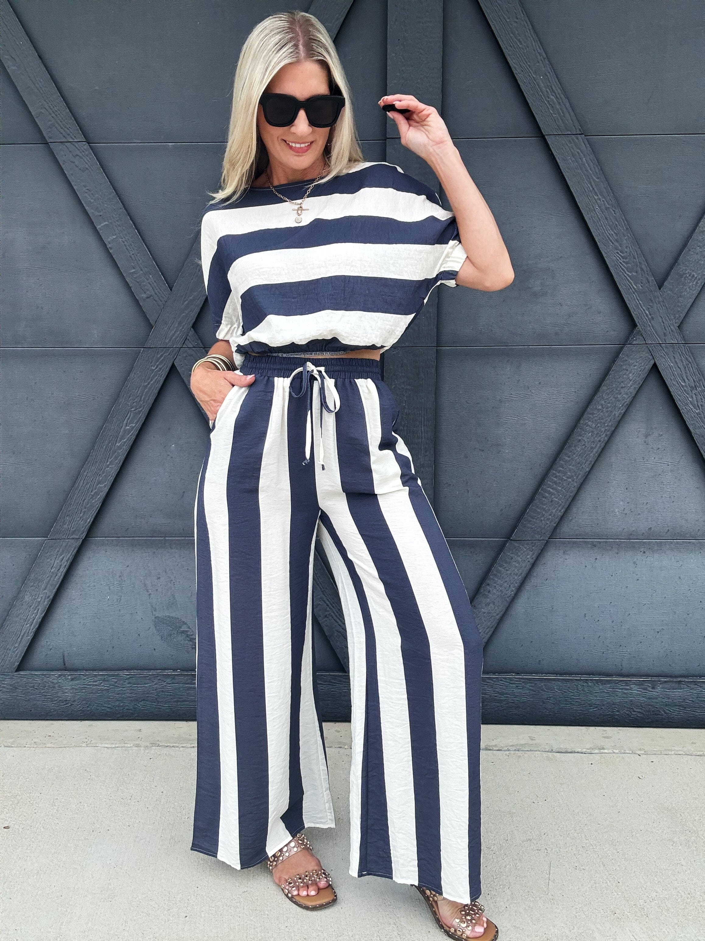 Boat Neck Stripe Top In Navy - Infinity Raine