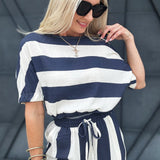 Boat Neck Stripe Top In Navy - Infinity Raine