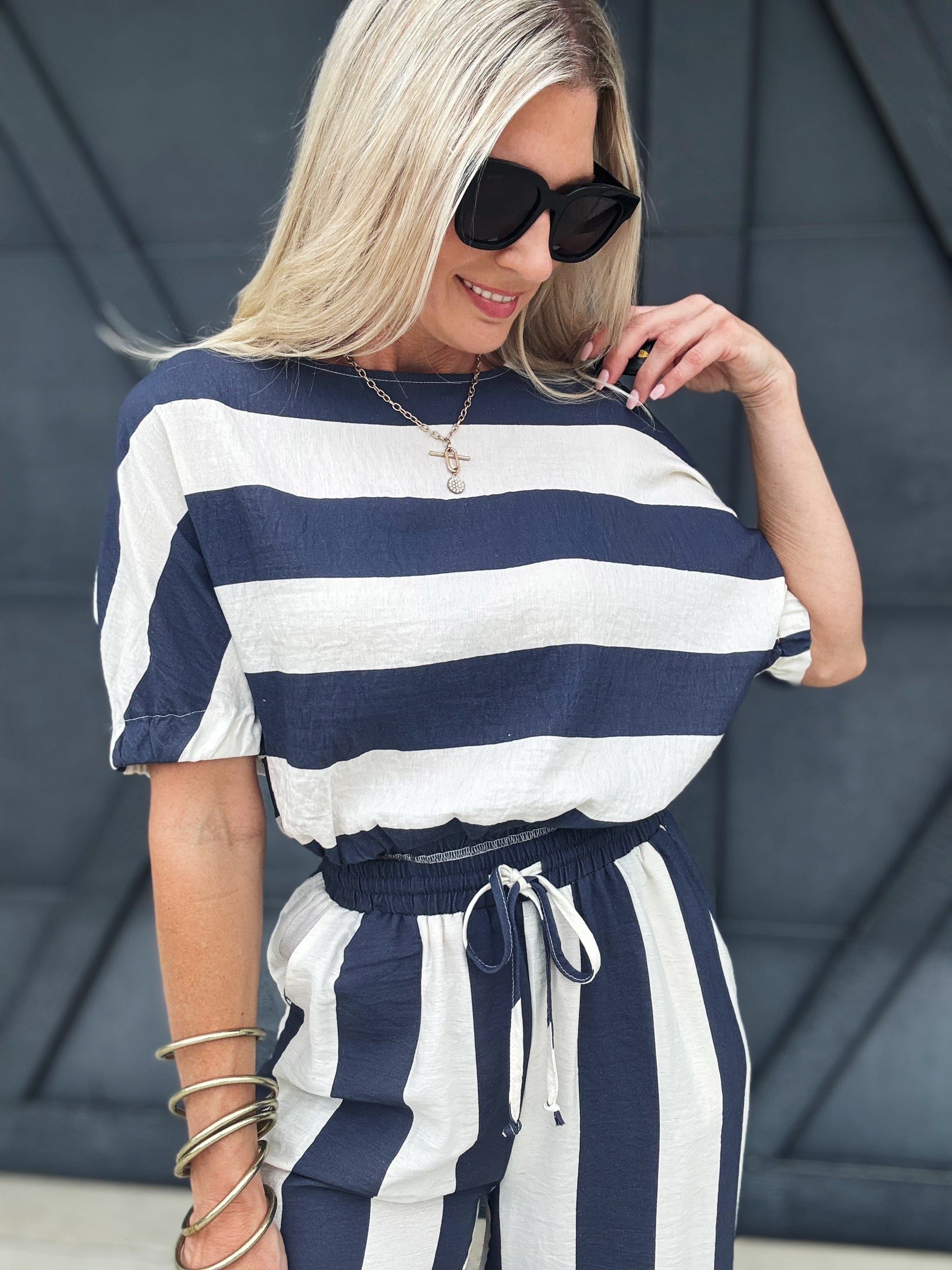 Boat Neck Stripe Top In Navy - Infinity Raine