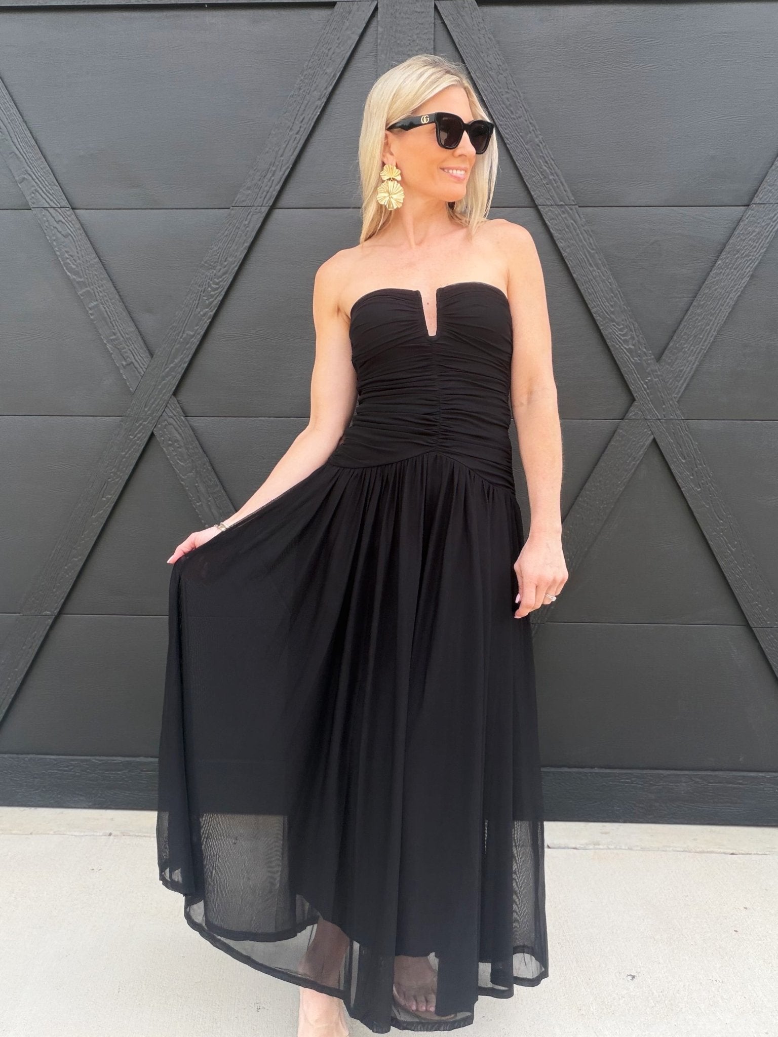 blue and black prom dress 1970s Black Tube/Strapless Flowy Disco Dress main image 0