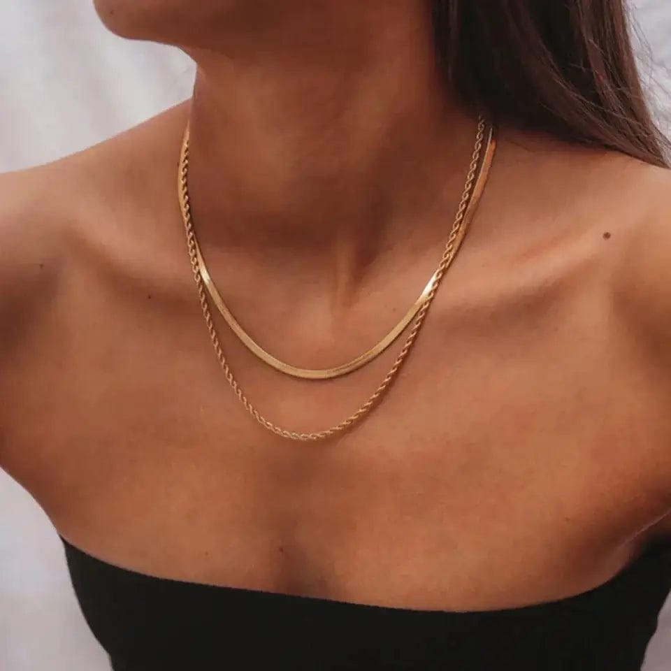 Nicholls Double Snake and Rope Chain Layered Necklace-Gold