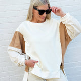 Oddi Tops - Sweatshirts Color Block Oversized Pullover In Ivory Multi