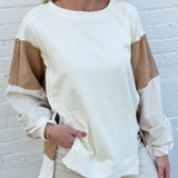 Oddi Tops - Sweatshirts Color Block Oversized Pullover In Ivory Multi