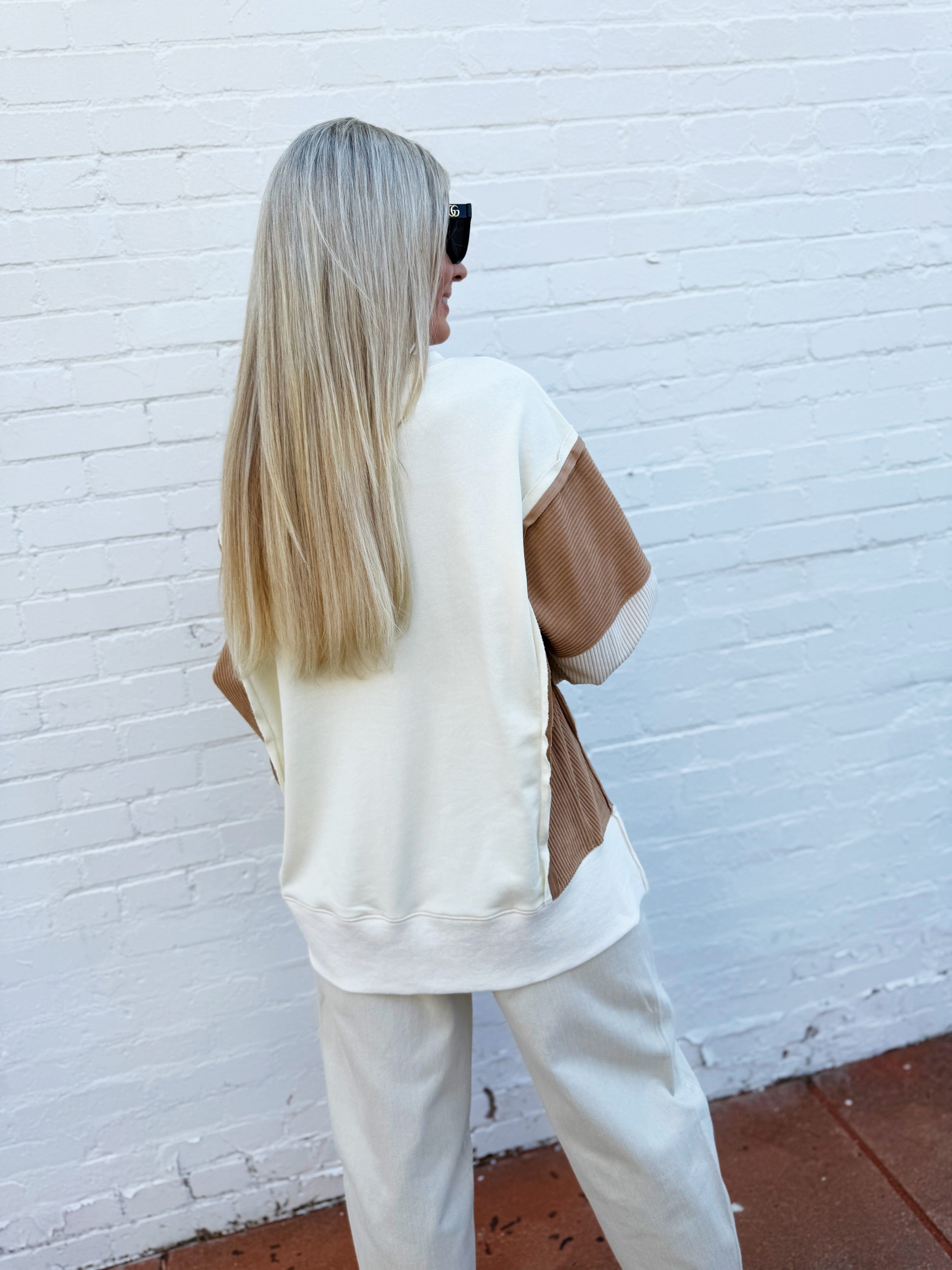 Oddi Tops - Sweatshirts Color Block Oversized Pullover In Ivory Multi