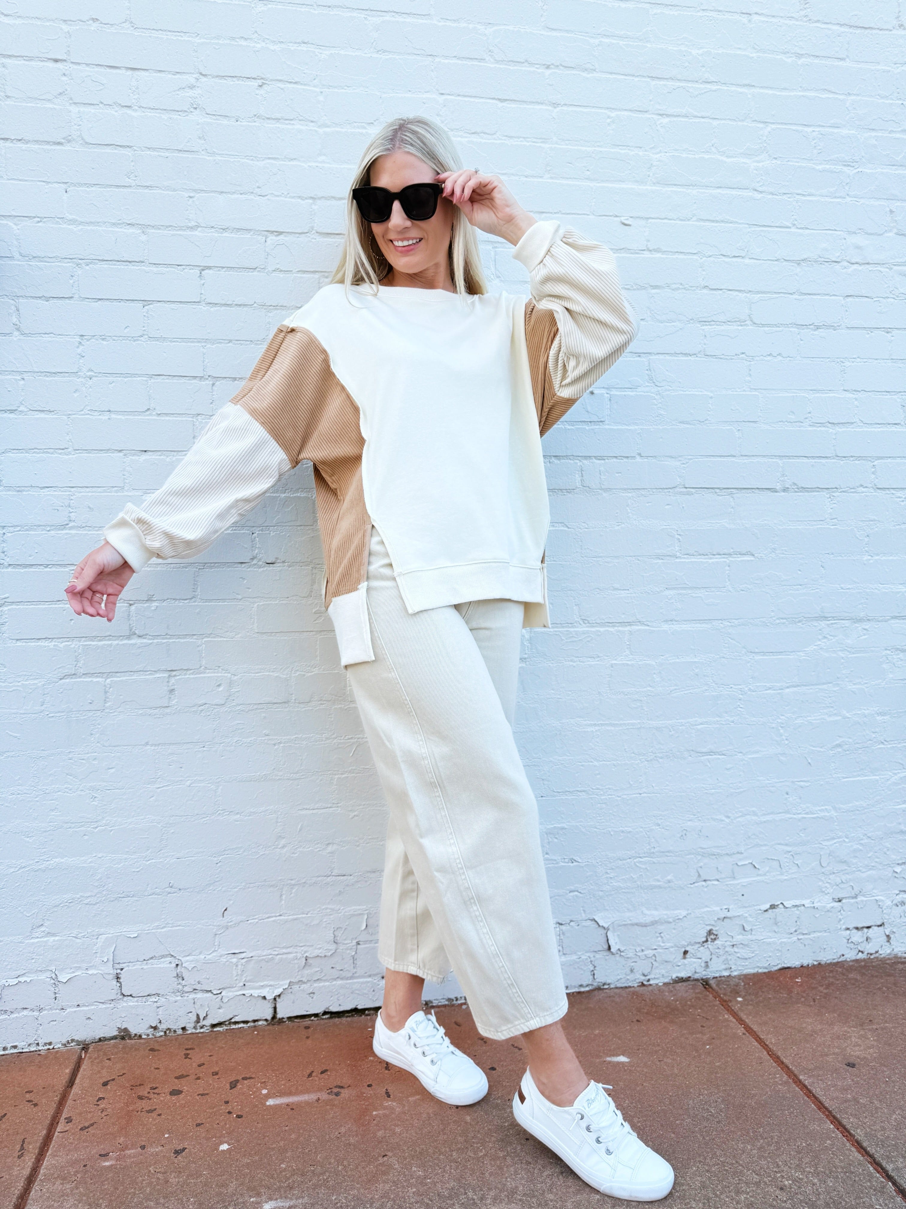 Oddi Tops - Sweatshirts Color Block Oversized Pullover In Ivory Multi