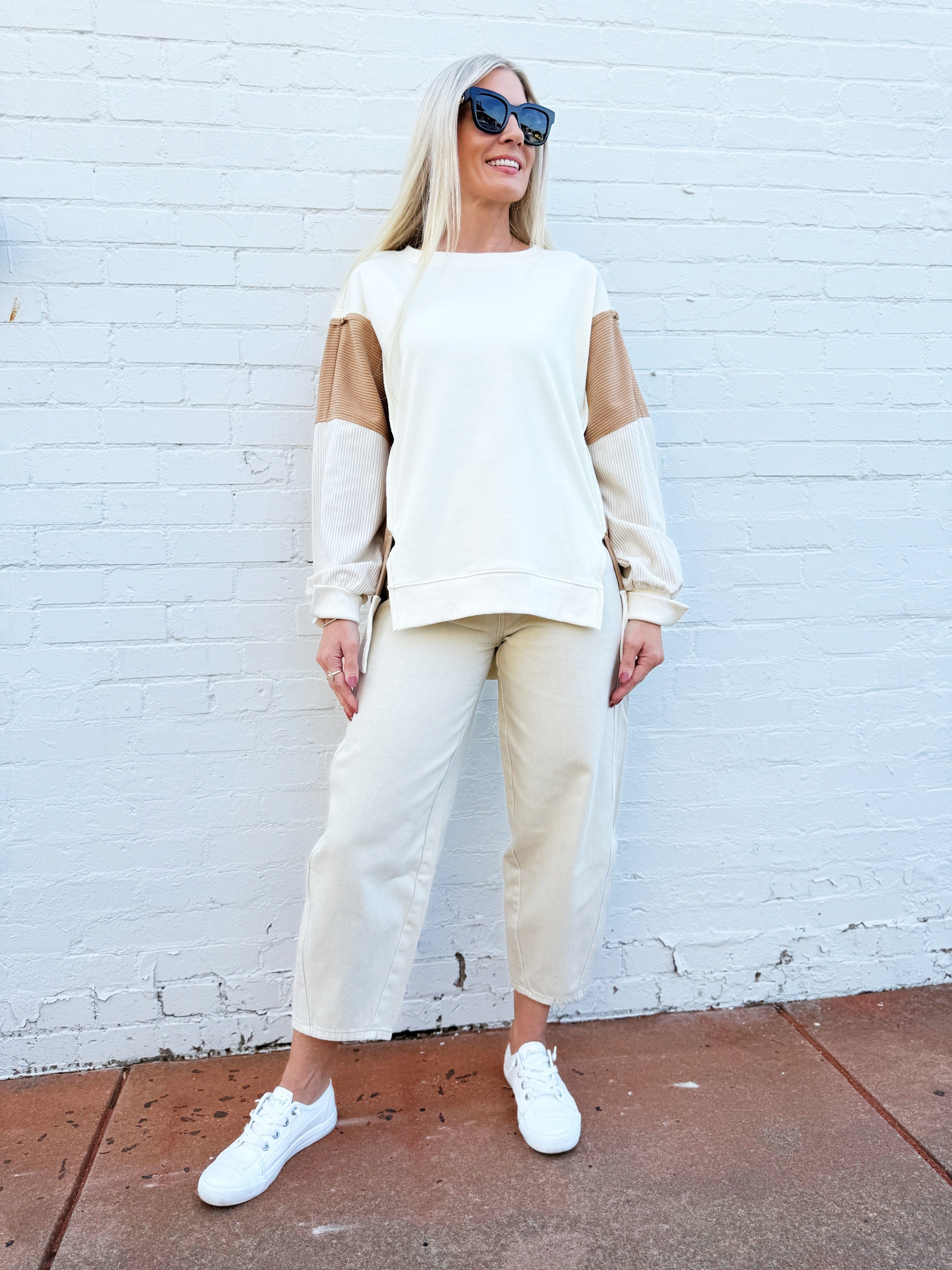 Oddi Tops - Sweatshirts Color Block Oversized Pullover In Ivory Multi