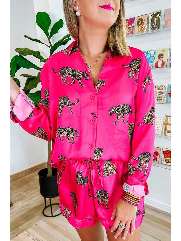 Cheetah pajama short set sale