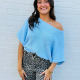Promesa Tops - Blouses Short Sleeve Pointelle Ribbed Knit Sweater In Light Blue