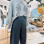 Promesa Tops - Sweaters Embroidered Tiger Exposed Seam Knit Sweater In Grey