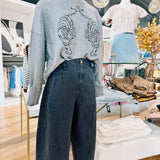 Promesa Tops - Sweaters Embroidered Tiger Exposed Seam Knit Sweater In Grey