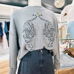 Promesa Tops - Sweaters Embroidered Tiger Exposed Seam Knit Sweater In Grey