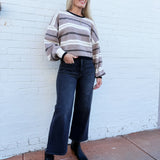 Promesa Tops - Sweaters Striped Knit Dolman Sleeve Sweater In Taupe