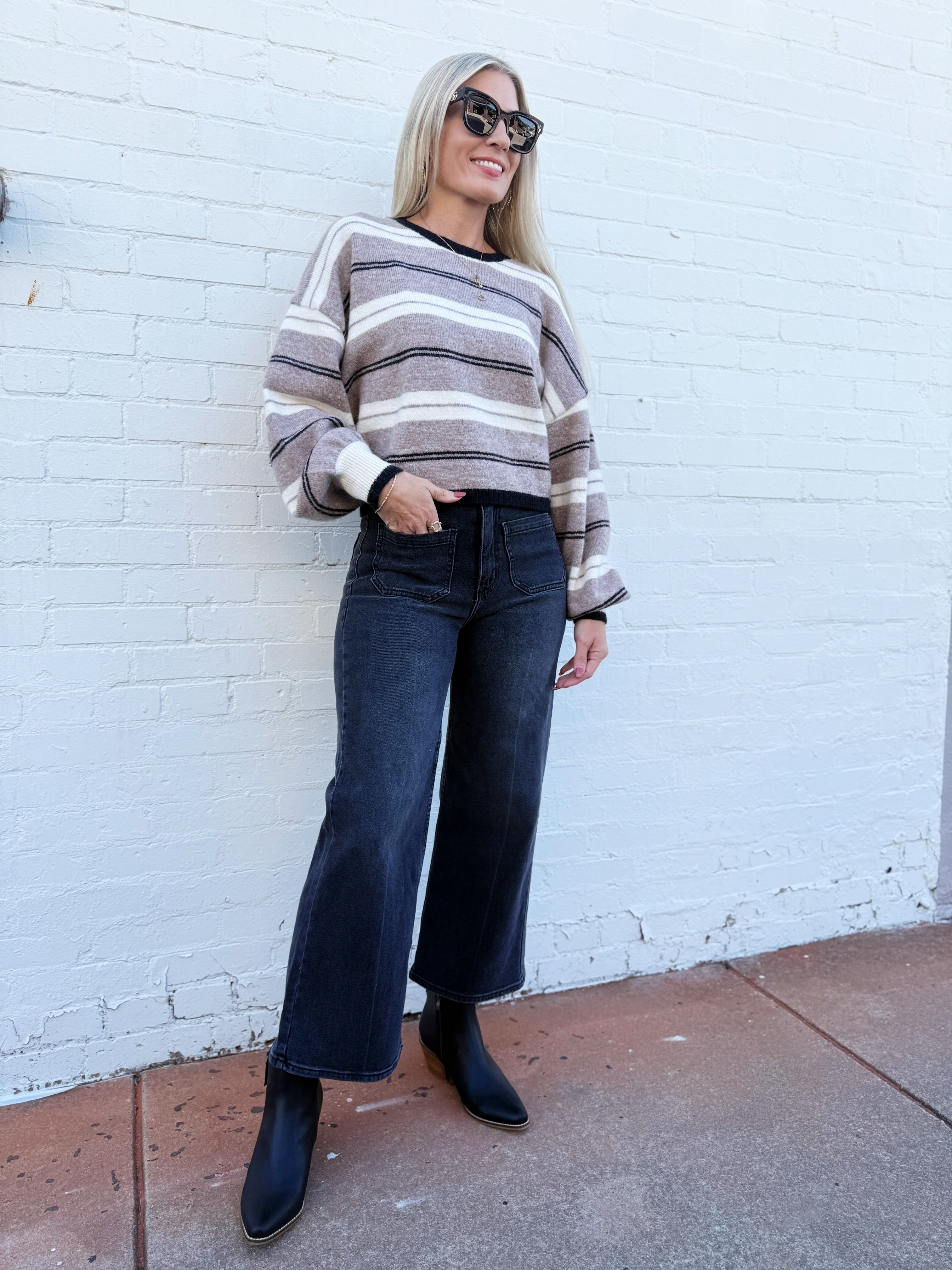 Promesa Tops - Sweaters Striped Knit Dolman Sleeve Sweater In Taupe