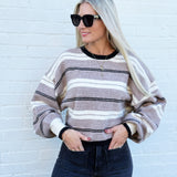 Promesa Tops - Sweaters Striped Knit Dolman Sleeve Sweater In Taupe