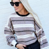 Promesa Tops - Sweaters Striped Knit Dolman Sleeve Sweater In Taupe