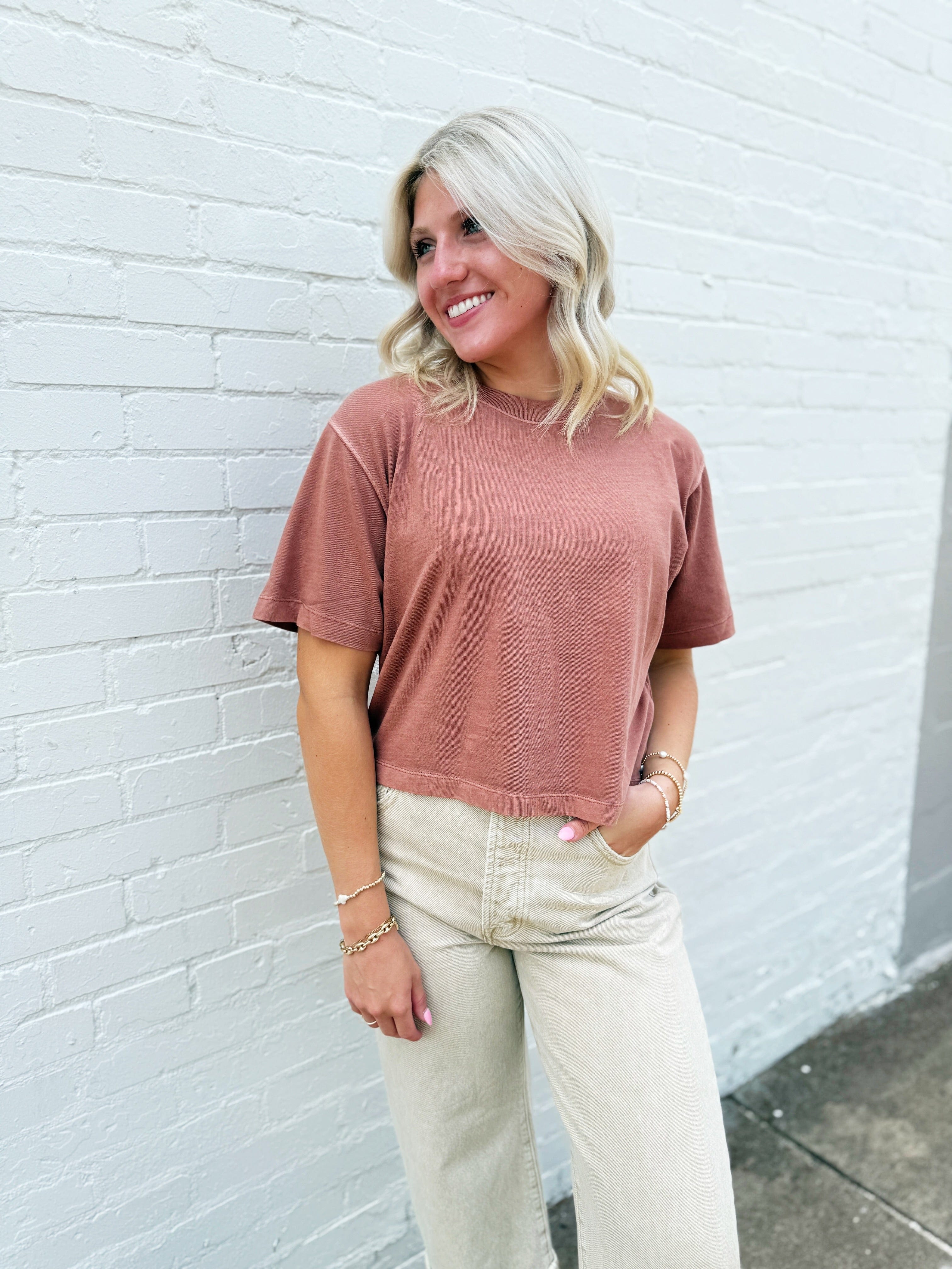 RicherPoorer Relaxed Crop Tee In Russet - Infinity Raine