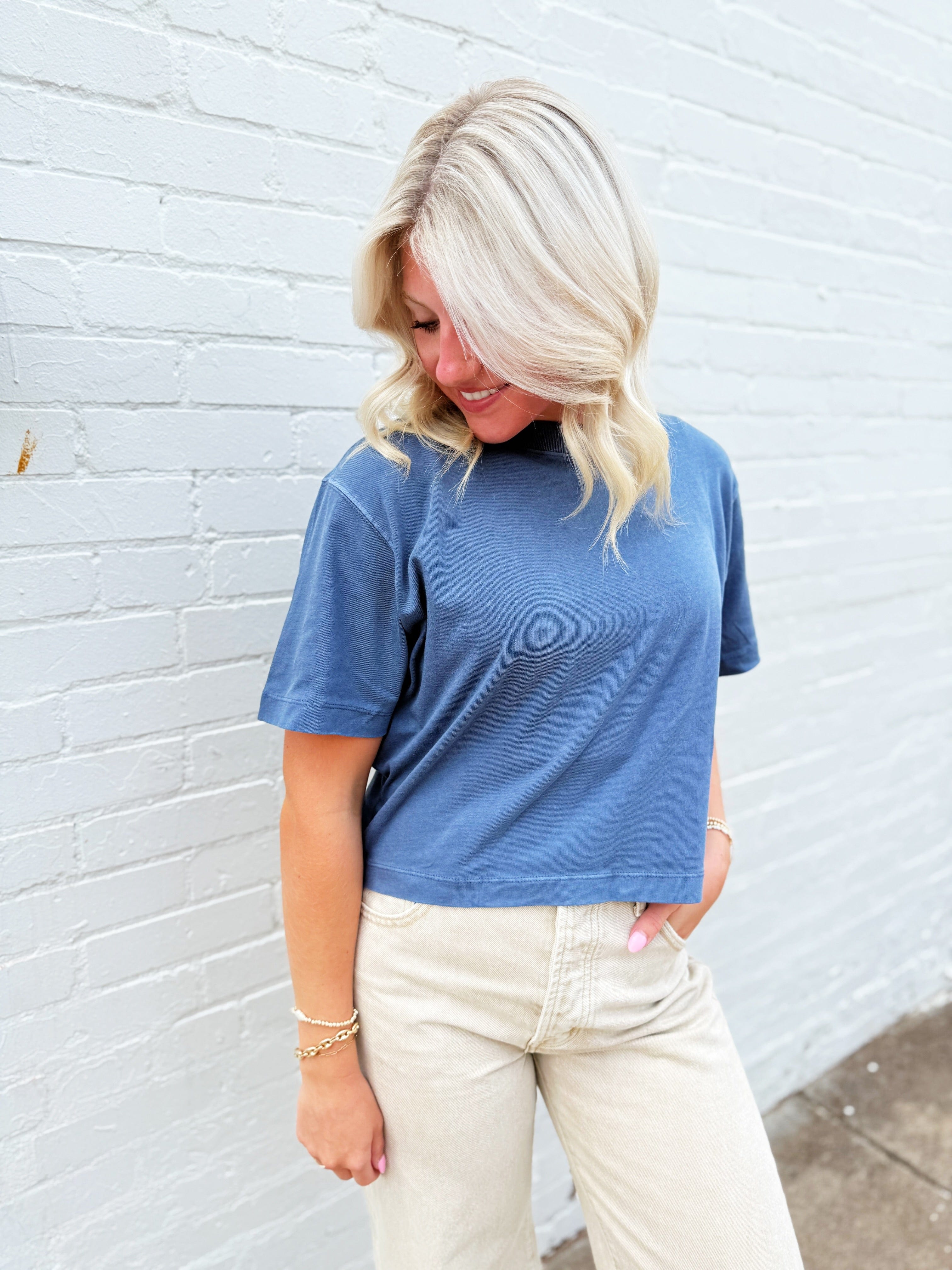 RicherPoorer Relaxed Crop Tee In Vintage Indigo - Infinity Raine