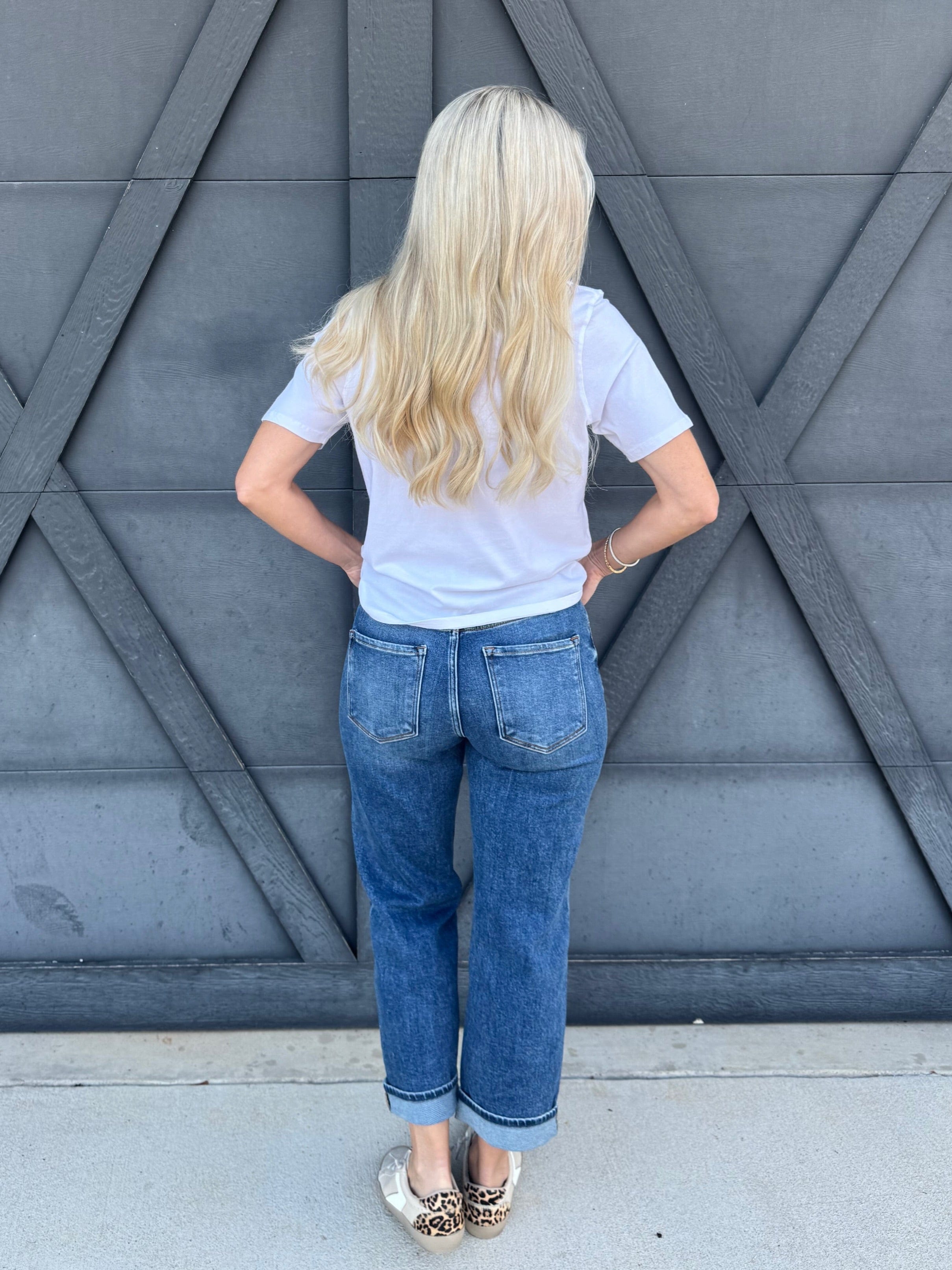 Risen Boyfriend Clean Cuff Jeans In Dark - Infinity Raine