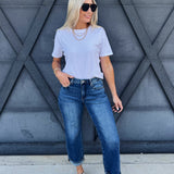 Risen Boyfriend Clean Cuff Jeans In Dark - Infinity Raine
