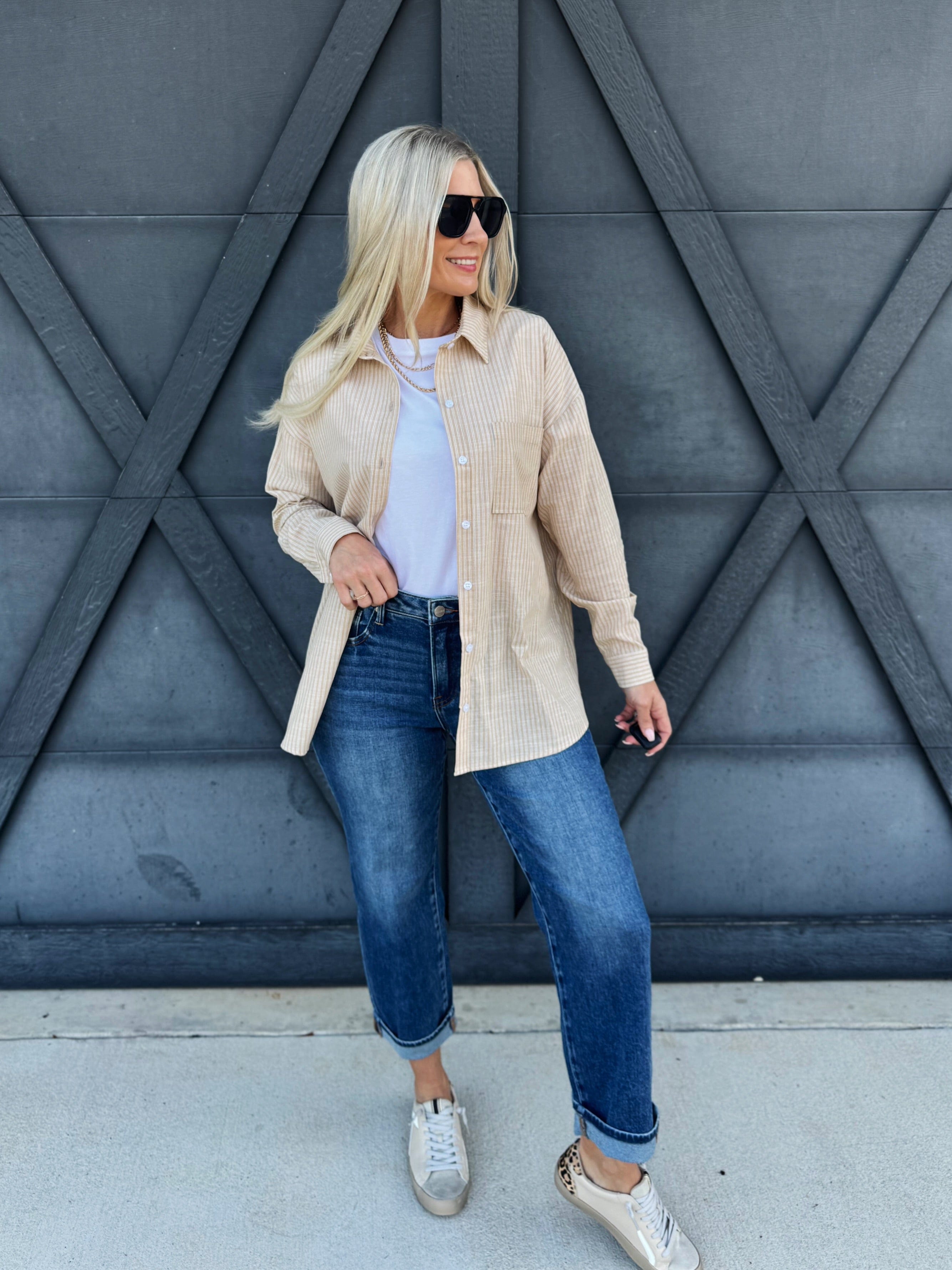 Risen Boyfriend Clean Cuff Jeans In Dark - Infinity Raine
