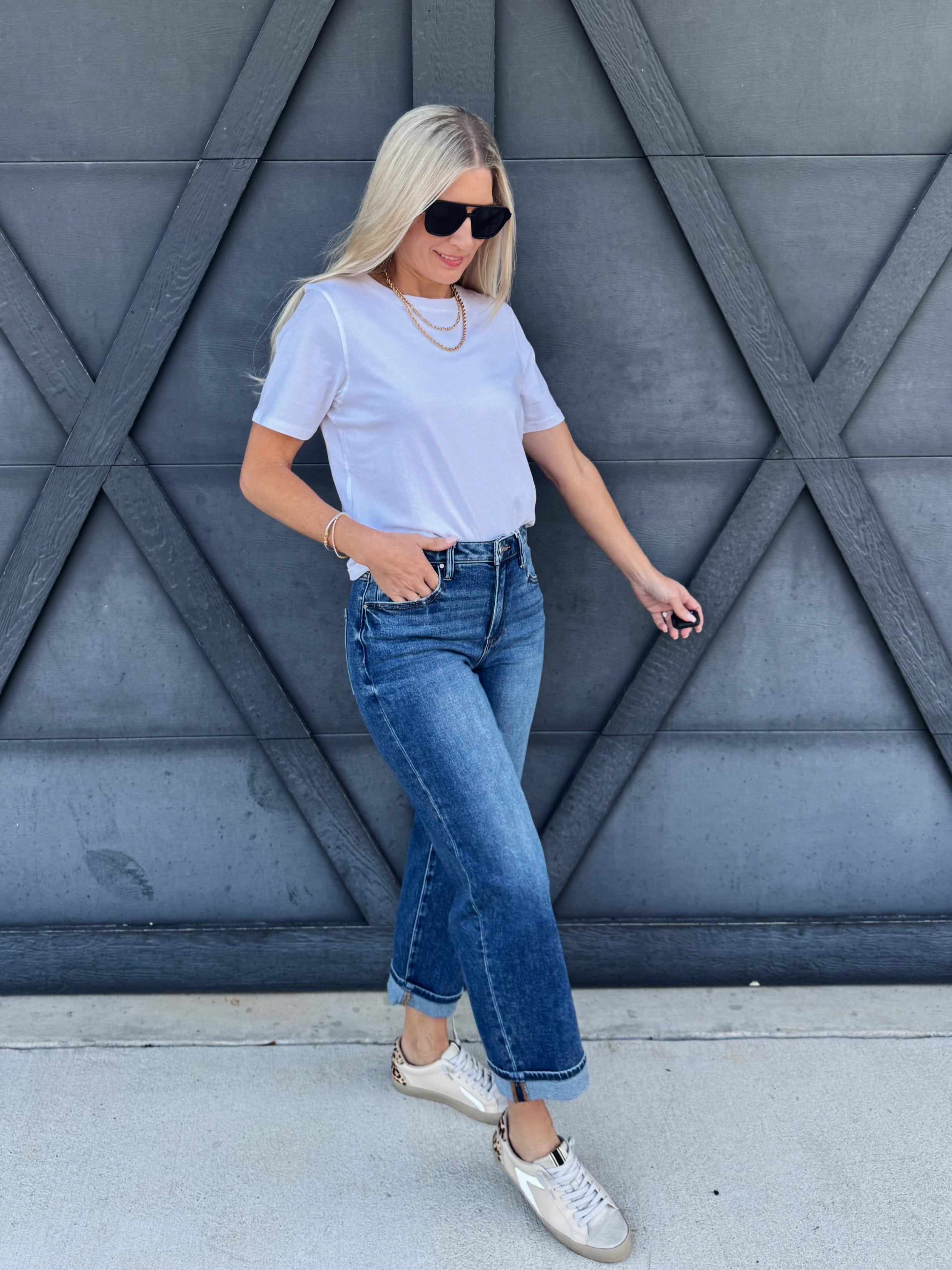 Risen Boyfriend Clean Cuff Jeans In Dark - Infinity Raine