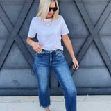 Risen Boyfriend Clean Cuff Jeans In Dark - Infinity Raine