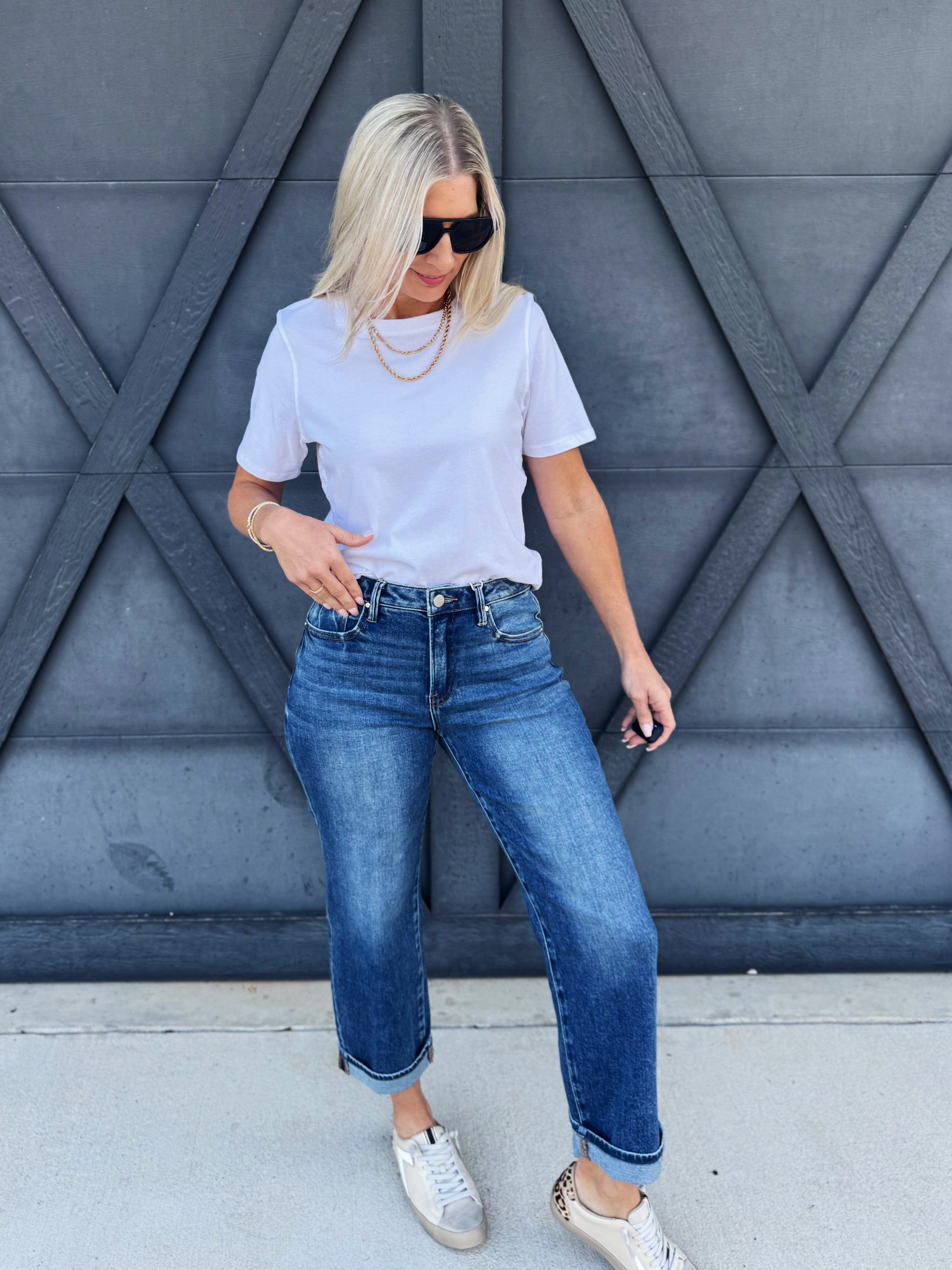 Risen Boyfriend Clean Cuff Jeans In Dark - Infinity Raine