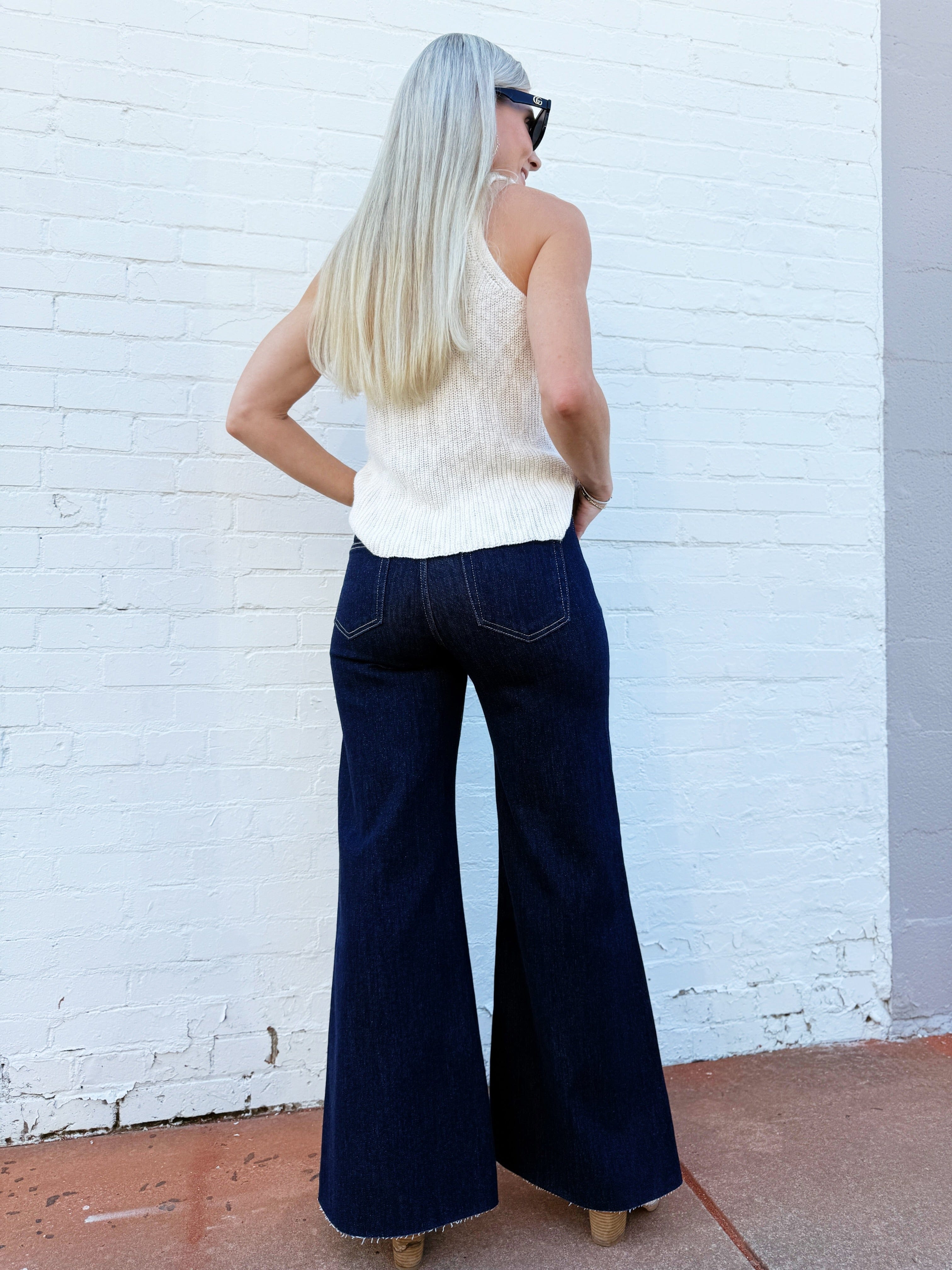 RISEN Bottoms - Pants Risen Lurex Wide Leg Jeans in Dark