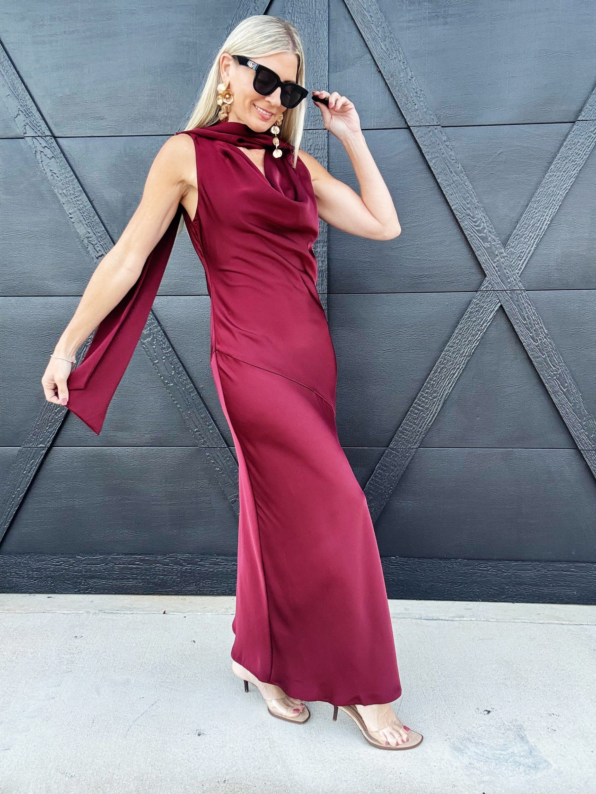 Sage The Label Dresses Cabaret Cowl Neck Scarf Maxi In Wine