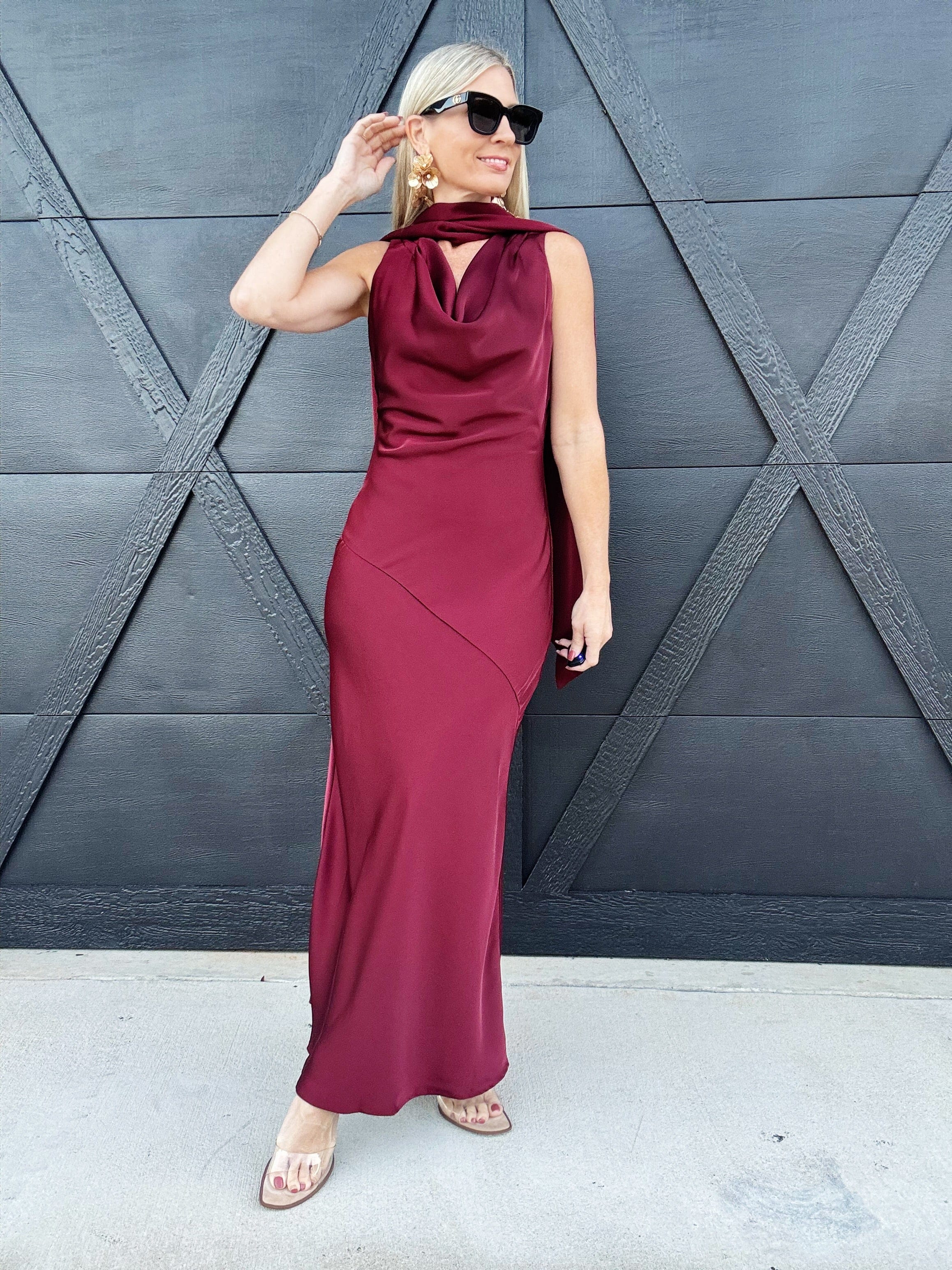 Sage The Label Dresses Cabaret Cowl Neck Scarf Maxi In Wine