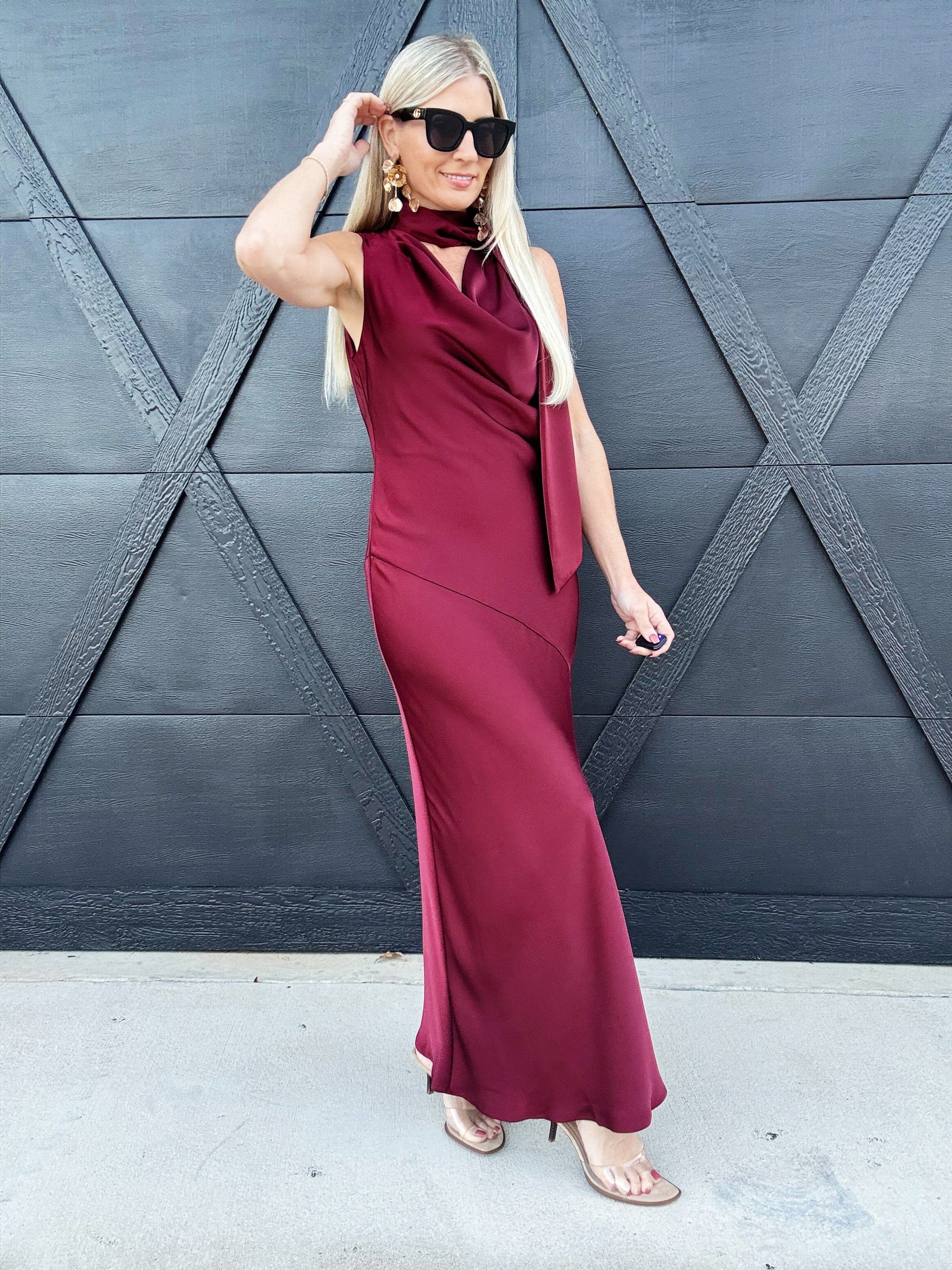 Sage The Label Dresses Cabaret Cowl Neck Scarf Maxi In Wine