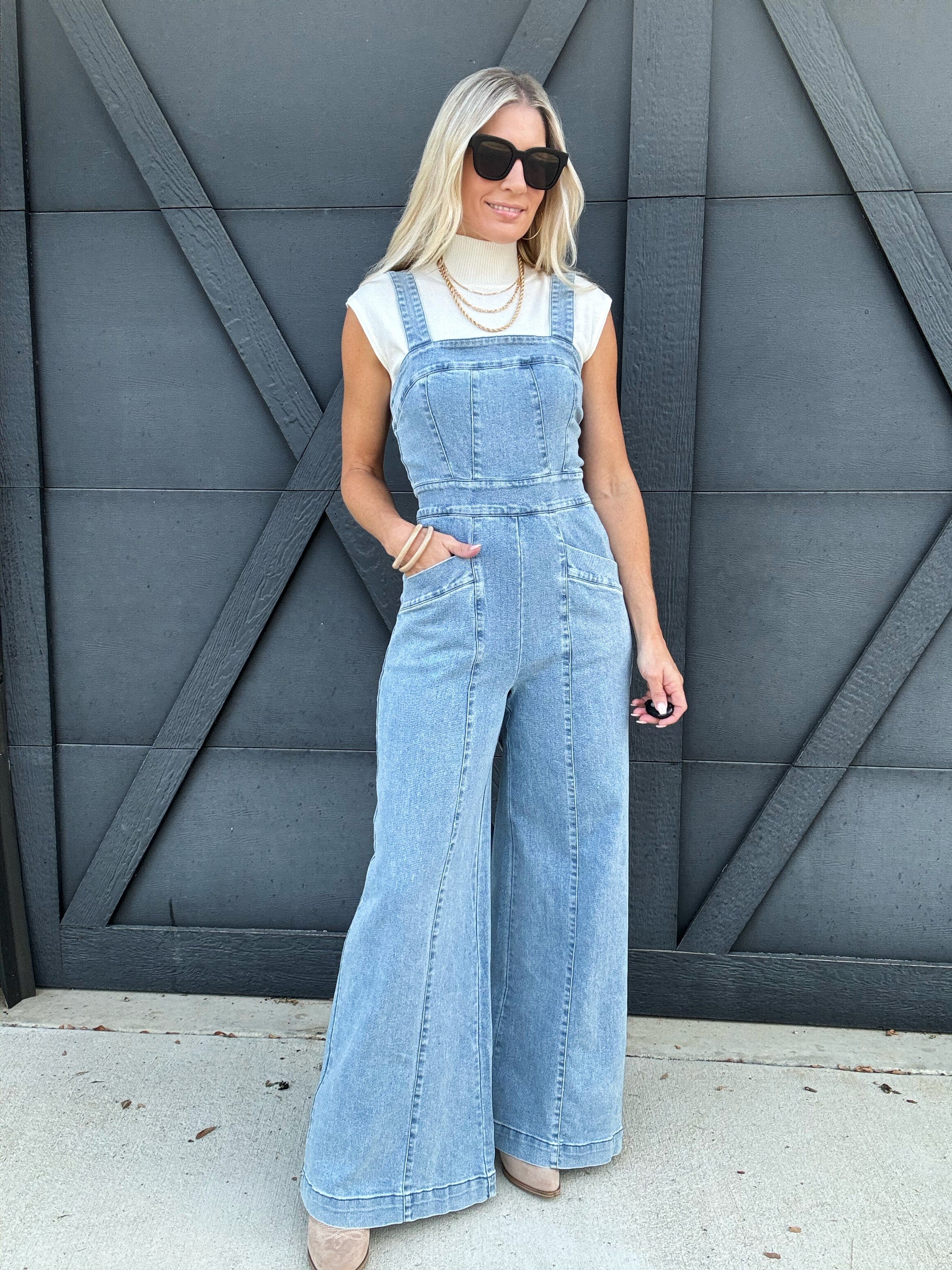Wide Leg Jumpsuit In Denim - Infinity Raine