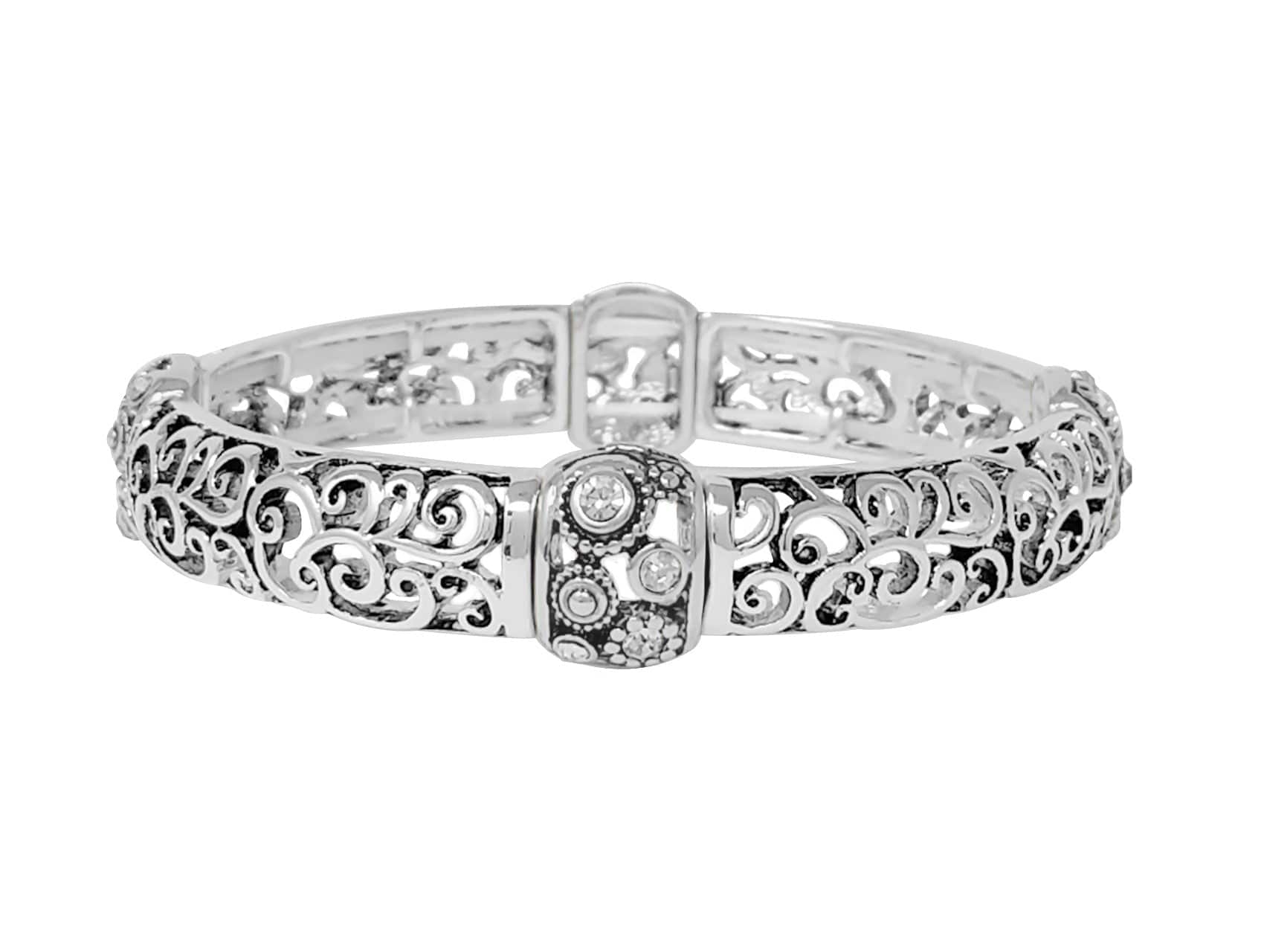 Fashion Rhinestone Filigree Stretch Bracelet In Silver - Infinity Raine