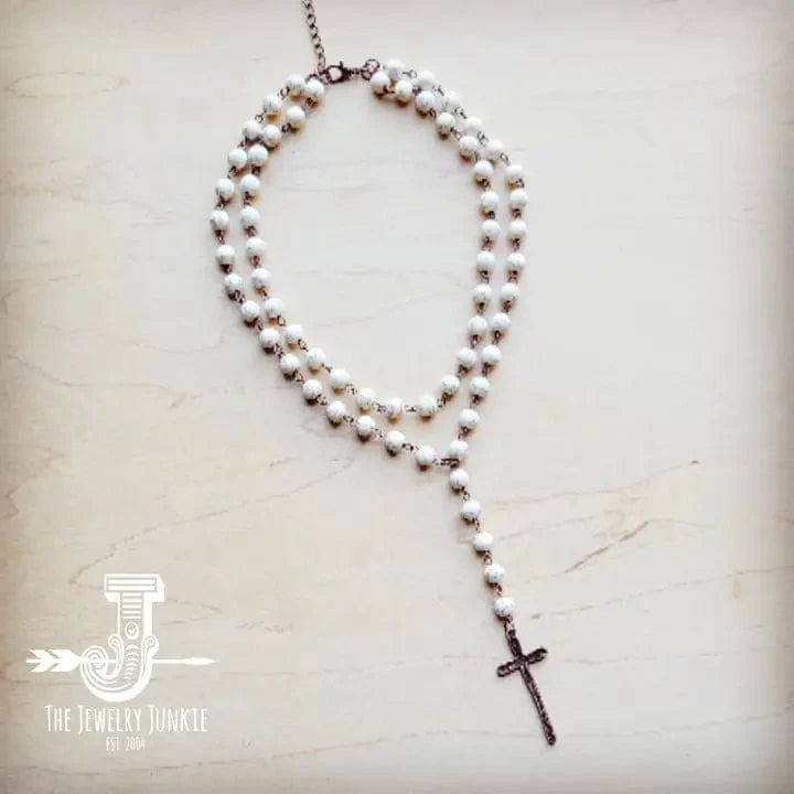Double Strand White Turquoise Cross Necklace - Infinity Raine