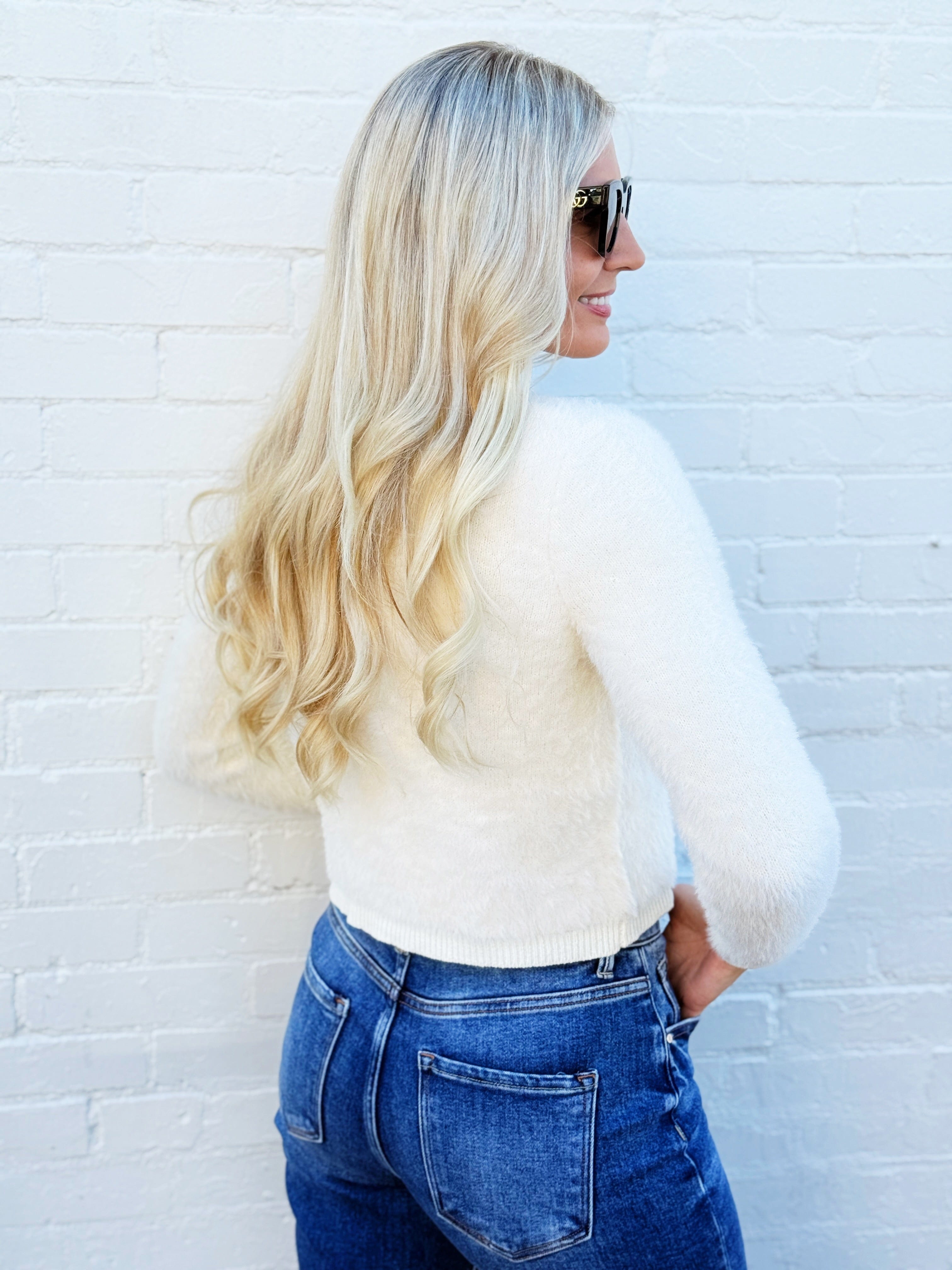 The Workshop Studio Outerwear - Cardigans Fuzzy Knit Cardigan In Cream