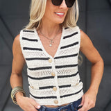 Cropped Crochet Button Vest In Light Khaki - Infinity Raine