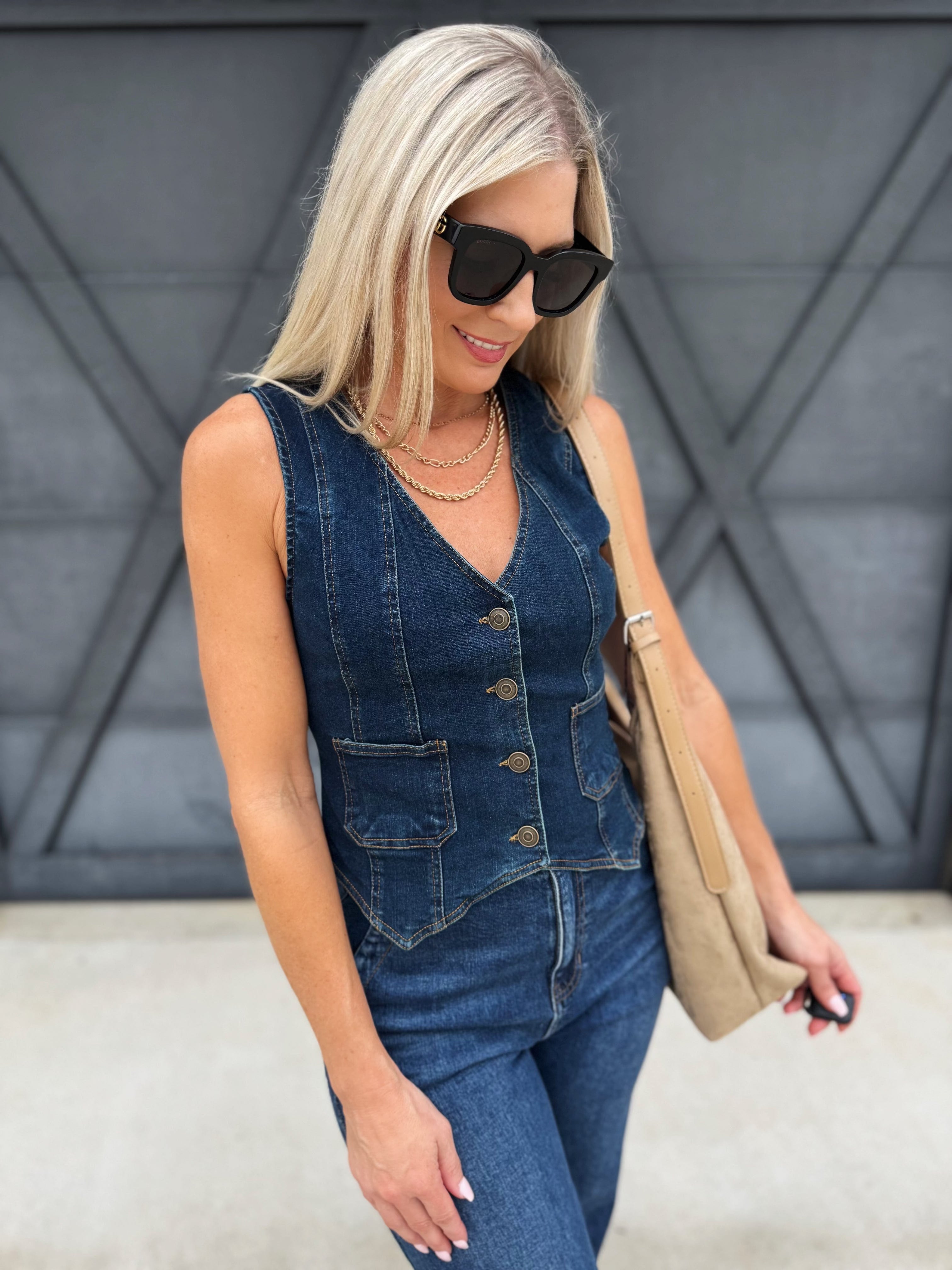 Front Pocket Denim Vest In Dark - Infinity Raine