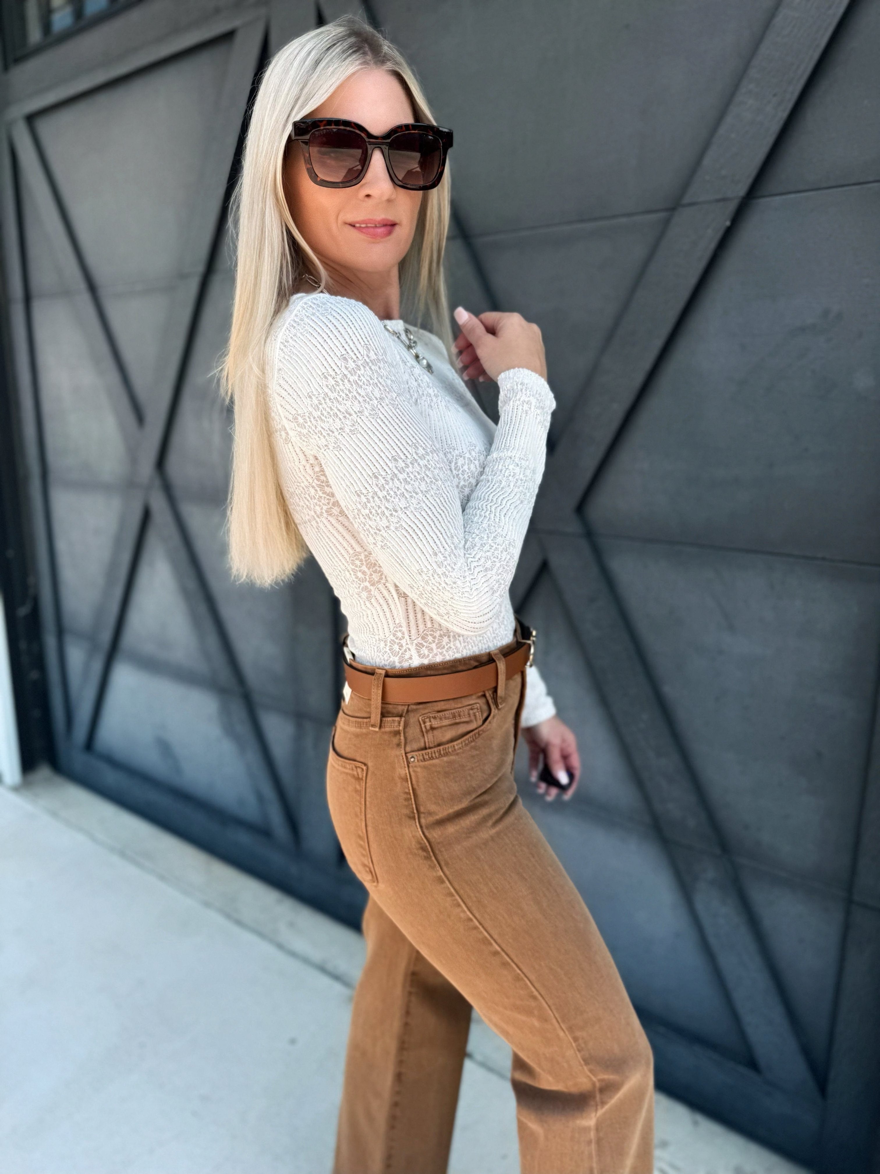 Boat Neck Long Sleeve Knit Top In White - Infinity Raine