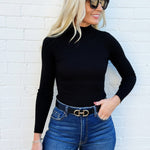 The Workshop Studio Tops - Bodysuits High Neck Ribbed Bodysuit In Black