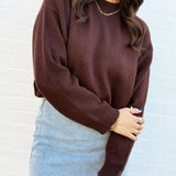 The Workshop Studio Tops - Sweaters Crewneck Cropped Sweater in Brown