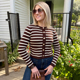The Workshop Studio Tops - Sweaters Stripe Gold Button Cardigan In Brown