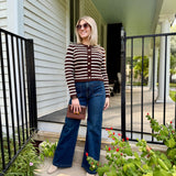 The Workshop Studio Tops - Sweaters Stripe Gold Button Cardigan In Brown