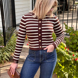 The Workshop Studio Tops - Sweaters Stripe Gold Button Cardigan In Brown
