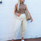the workshop studio Tops - Tanks Mock Neck Sleeveless Sweater Knit Top In Brown