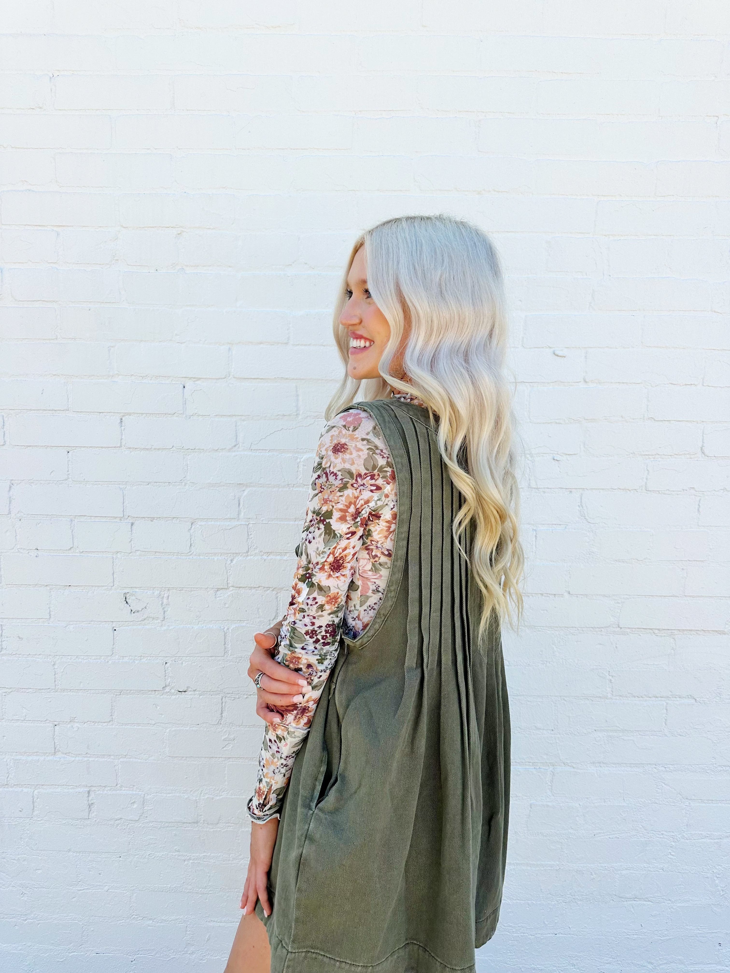 V-Neck Sleeveless Demin Romper In Olive - Infinity Raine