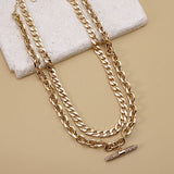 Rhinestone Bar Chunky Double Layer Necklace-Gold - Infinity Raine